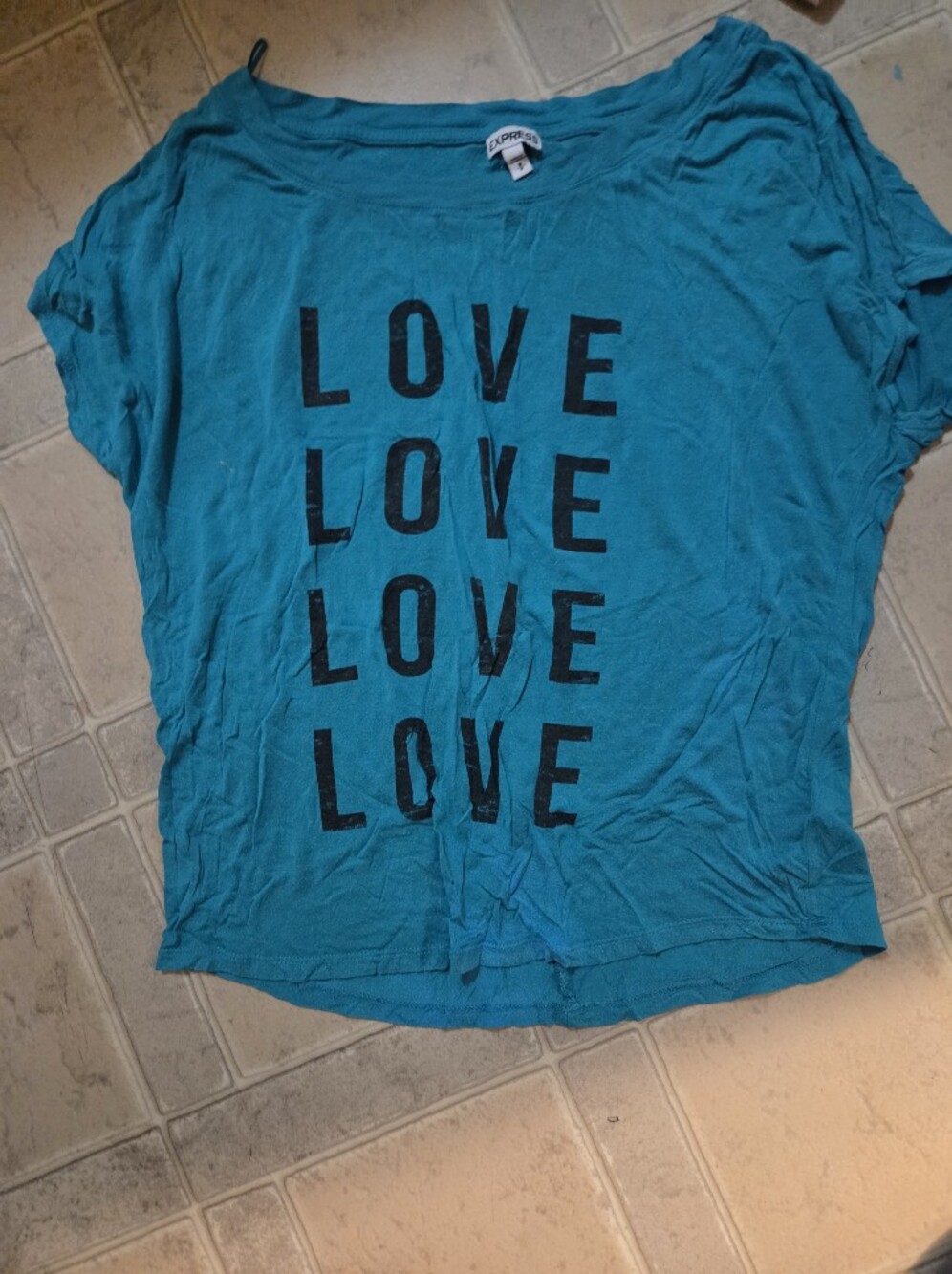 Express Teal Blue 'LOVE' Graphic Short Sleeve Tee